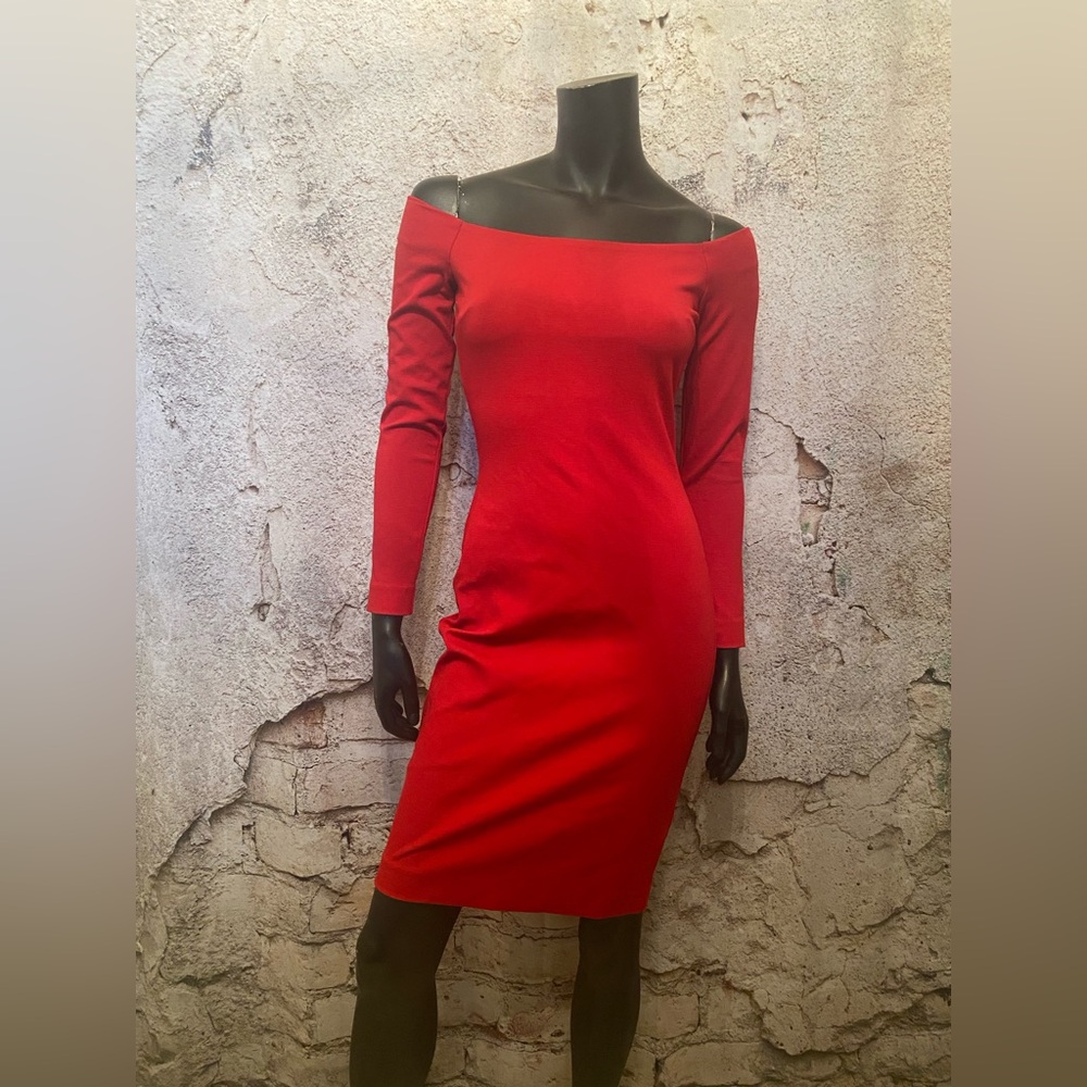 Babaton Red Off the Shoulder Body Con Stretch Dress